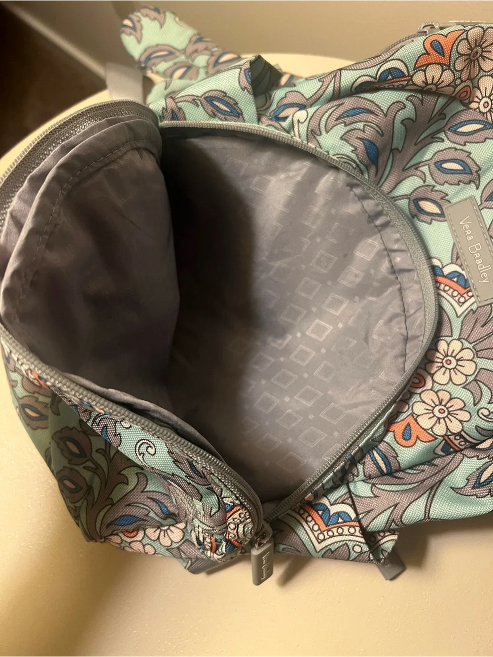 Vera Bradley Aqua Paisley Floral Backpack with Gray Accents